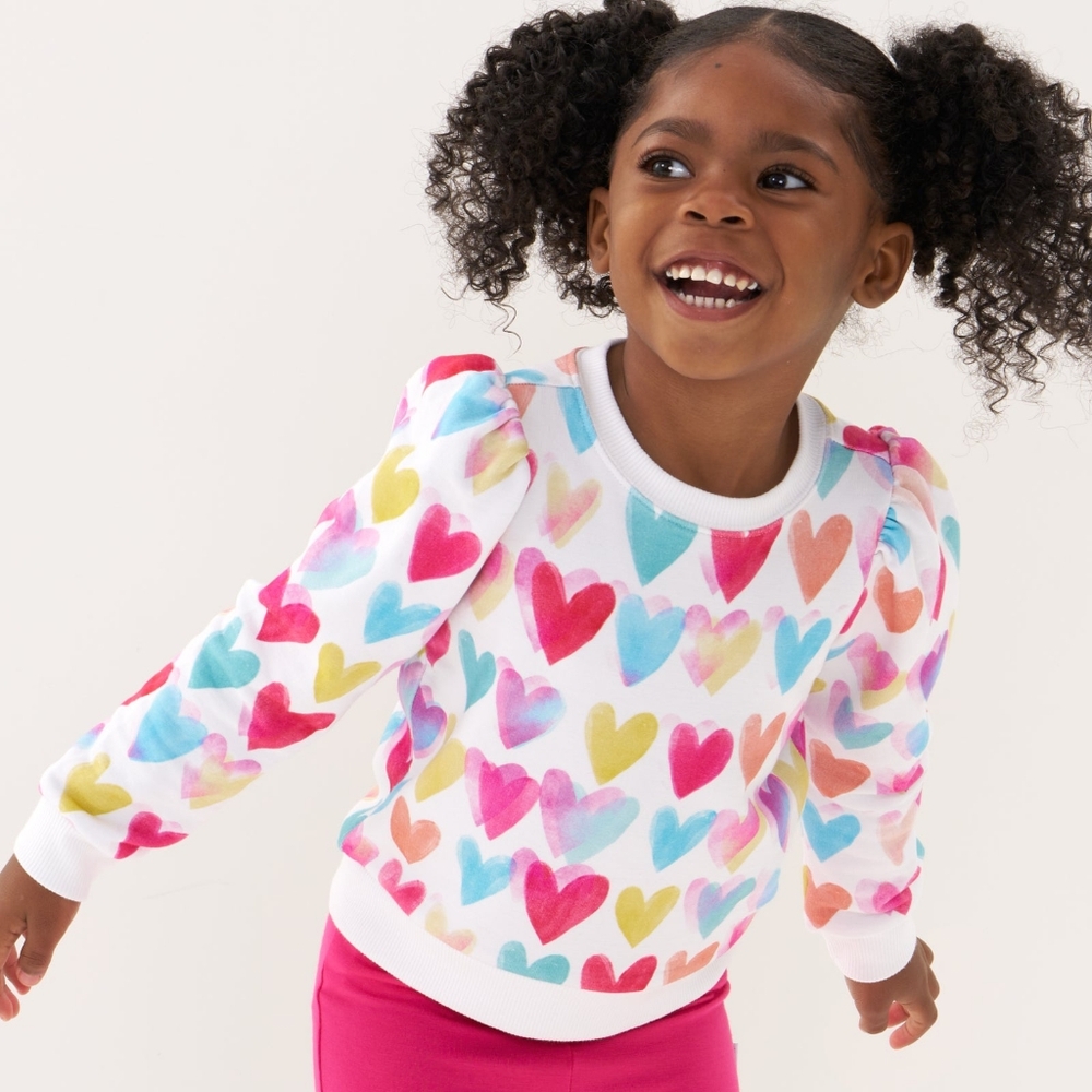 NIB Little Sleepies Watercolor Love Puff Sleeve Crewneck - 3-6 months